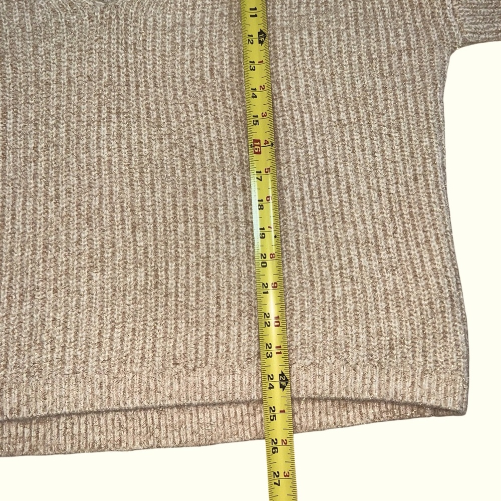 Boden Ivory Sparkle Ribbed Fluffy V-Neck Sweater Oversized Metallic Thread Sz 12 - Picture 9 of 15